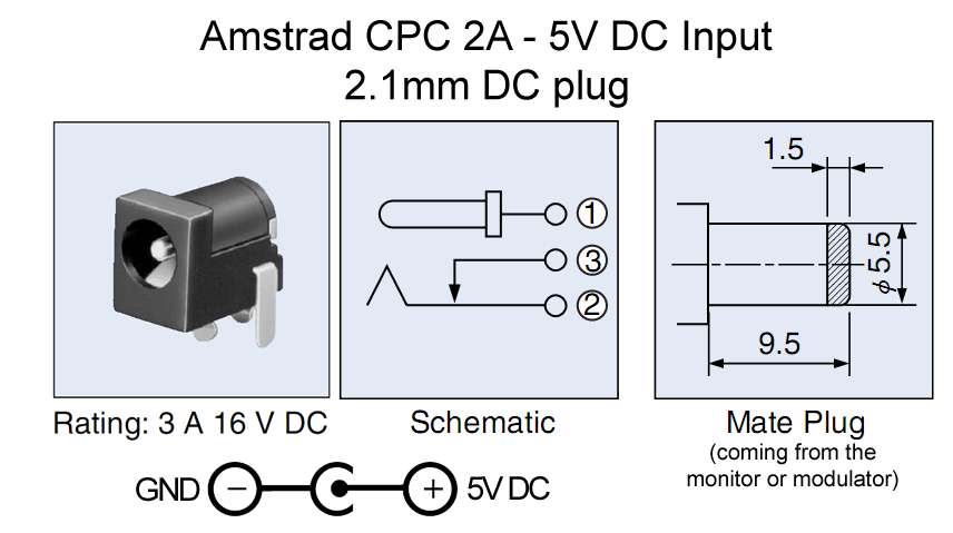 2.1mm DC plug used for the 2A 5V DC Input