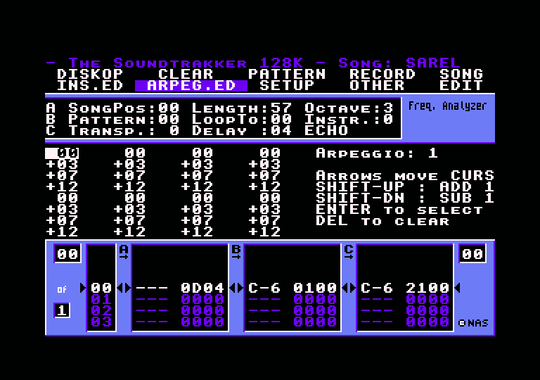 Soundtrakker 128: Arpeggio editor.