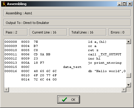 Assemble the program again after fixing the error. The compiler reports no error, so far, so good!