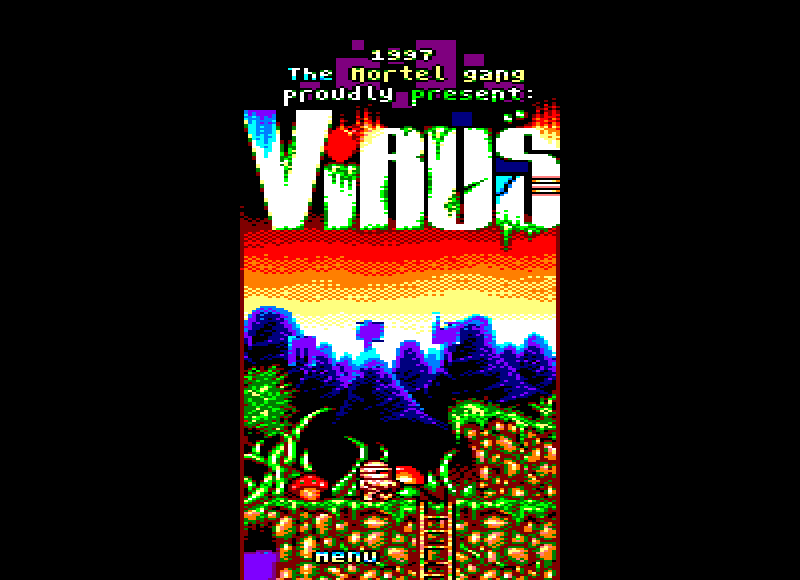 The menu part of the Virus when it was still a maxidemo. The menu itself is finished, I was only missing the name of the parts, that's why there's no part-name on the screen (Unreleased) (1997)